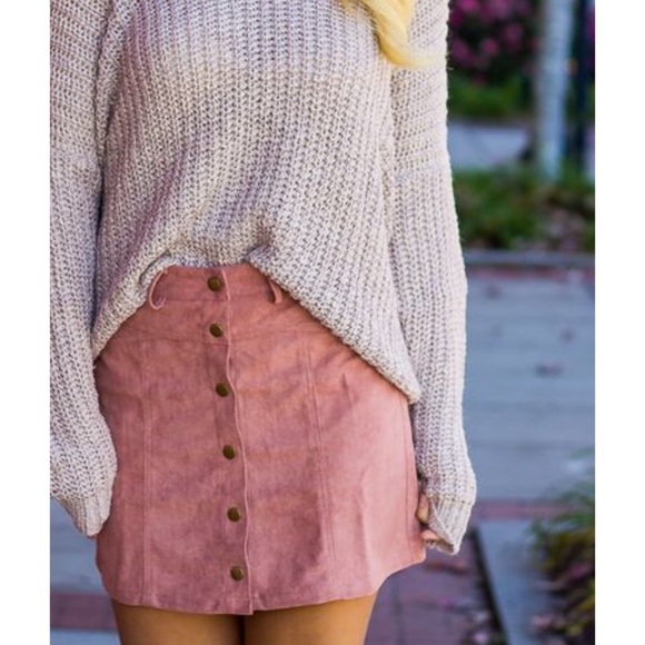 Faux Suede Button Down Mini Skirt - Picture 2 of 4